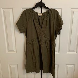 Universal Thread XL Olive Short Sleeve Linen Mini Shirt Dress